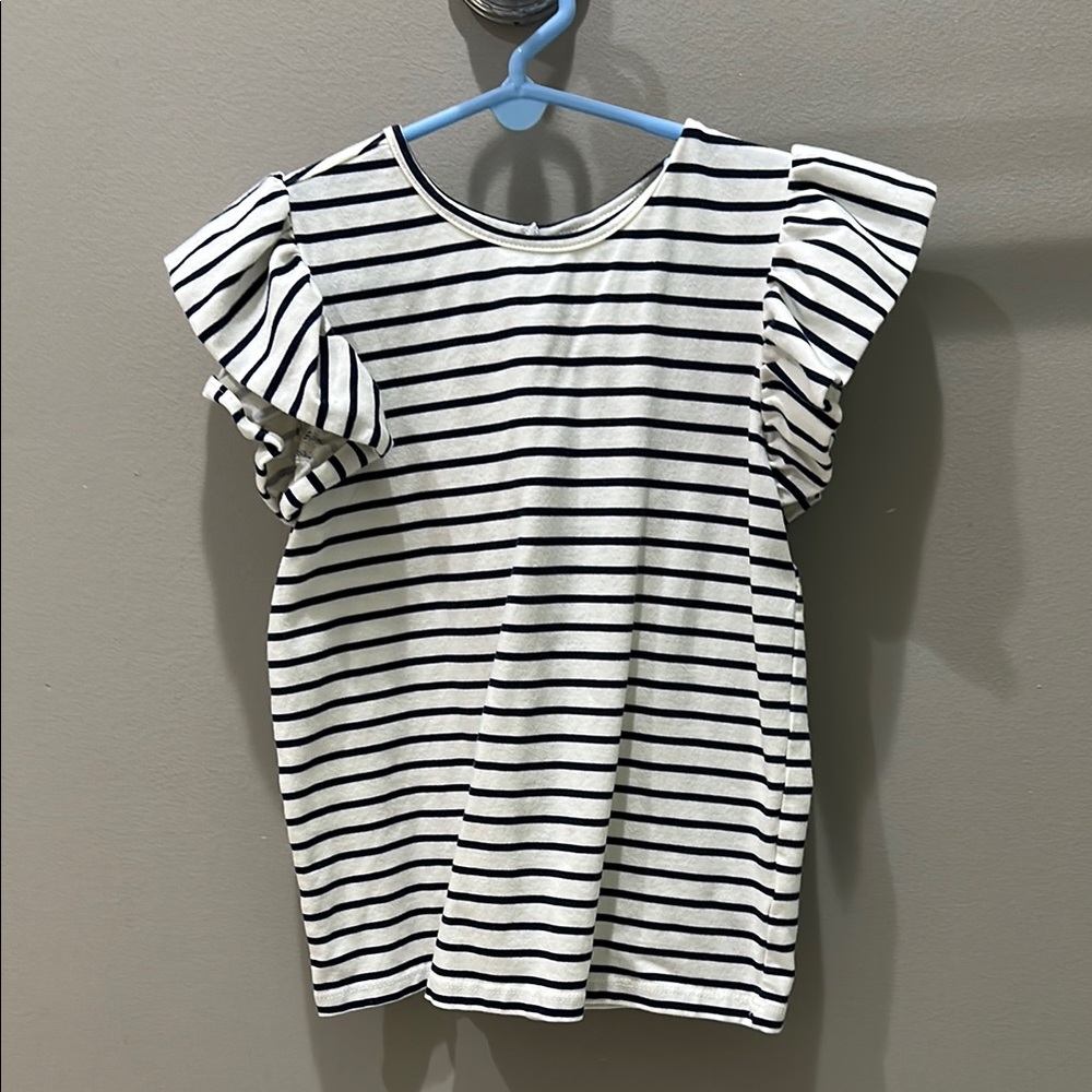 Janie and Jack Navy Striped Ruffle Sleeve Top